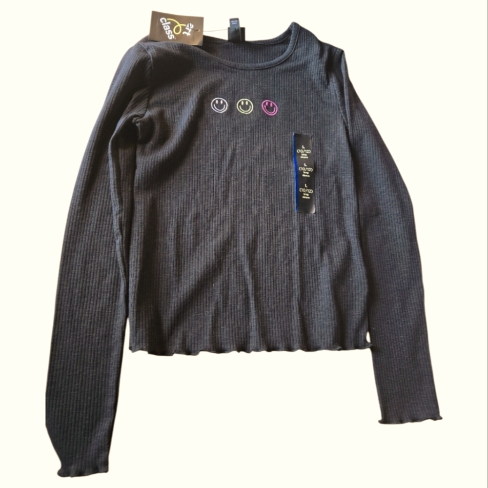 Black Long Sleeve  Top with Smileys new with tags girls size large art class